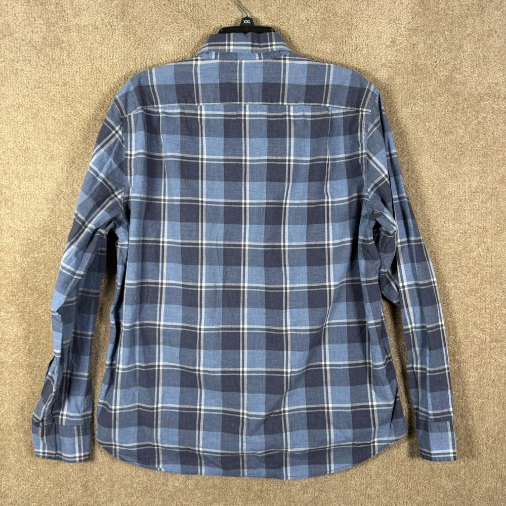 J. Crew Button‎ Down Shirt Mens Large Blue Plaid Heathered Cotton Long Sleeve